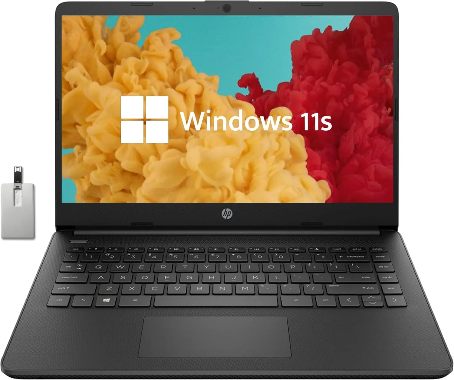 HP 2022 Stream 14" HD BrightView Laptop, Intel Celeron N4120, 4GB RAM, 64GB SSD, Intel HD Graphics, 720p Webcam, 1 Year Office 365, Black, Win 11 S, 32GB Snowbell USB Card