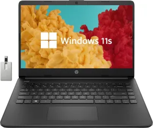 HP 2022 Stream 14" HD BrightView Laptop, Intel Celeron N4120, 4GB RAM, 64GB SSD, Intel HD Graphics, 720p Webcam, 1 Year Office 365, Black, Win 11 S, 32GB Snowbell USB Card