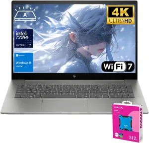 HP Envy 17.3" 4K Ultra 7 Laptop, 17.3" 4K UHD 3840 * 2160 Display, Intel Core Ultra 7 155H, 32GB DDR5 RAM, 2TB SSD, HDMI, Webcam, Backlit KB, Wi-Fi 7, W11H, Grey, Adata 512 External SSD Bundle