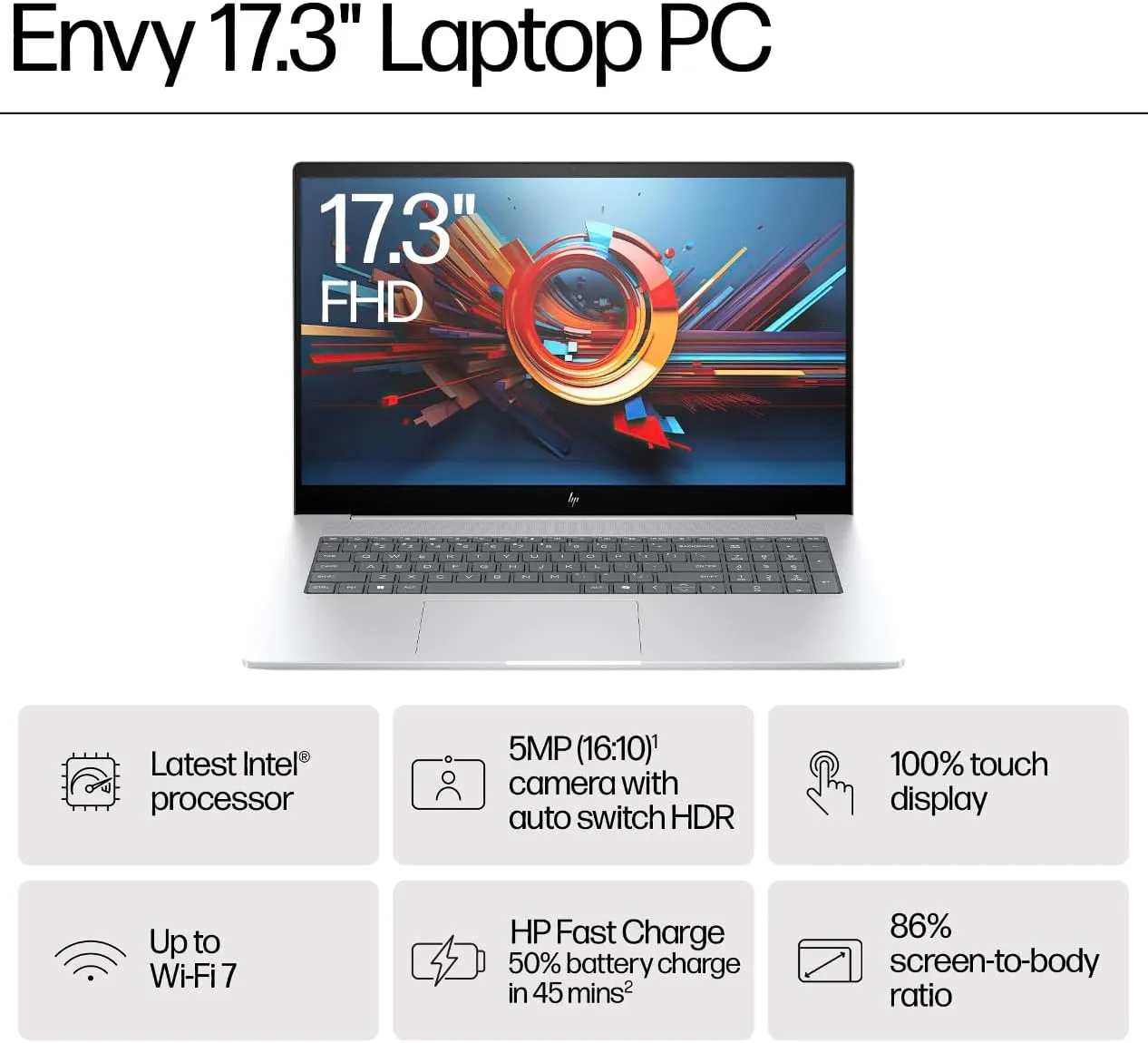HP Envy AI Powered Laptop 17.3" Touchscreen IPS FHD Display (Intel Ultra 7-155H, 64GB DDR5, 2TB PCIe SSD, Intel Arc, Backlit KB, Thunderbolt 4, WiFi 7, Webcam, Bluetooth 5.4, Win 11 Home)