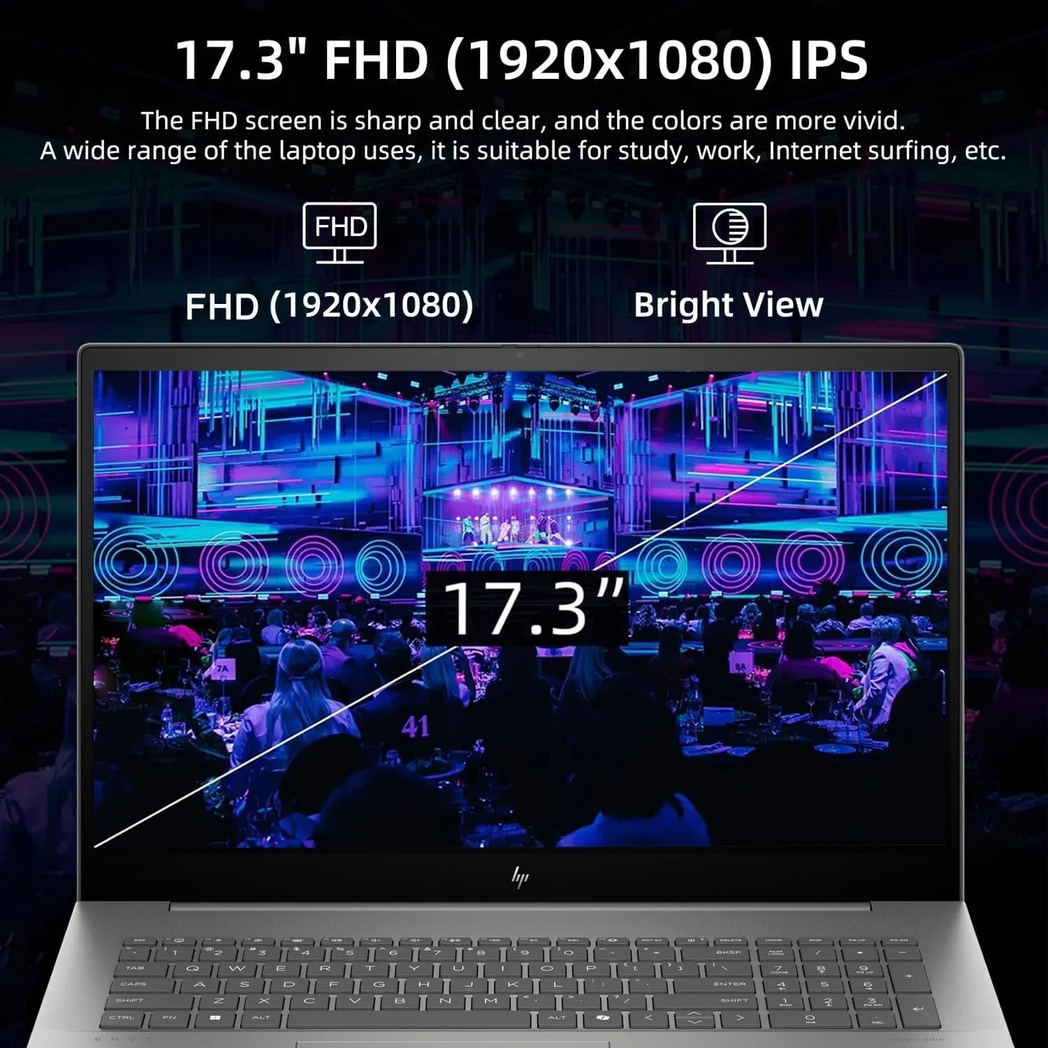 HP Envy Business AI Laptop, 17.3" FHD Touchscreen, Intel Core Ultra 7 155H, 64GB DDR5 RAM, 2TB SSD, Numeric Keypad, HDMI, Webcam, Backlit Keyboard, Wi-Fi 7, Windows 11 Pro, Silver