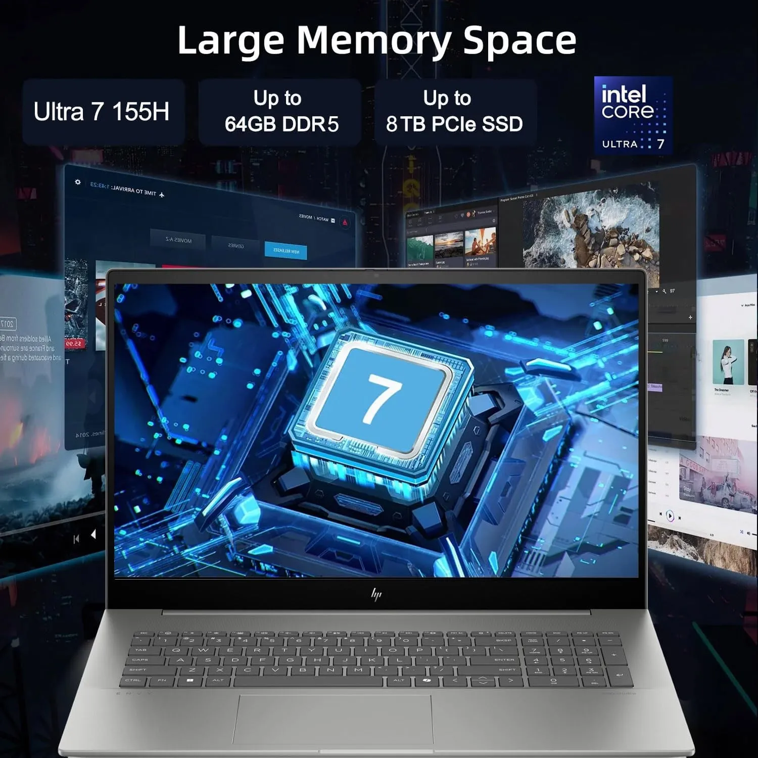 HP Envy Business AI Laptop, 17.3" FHD Touchscreen, Intel Core Ultra 7 155H, 64GB DDR5 RAM, 2TB SSD, Numeric Keypad, HDMI, Webcam, Backlit Keyboard, Wi-Fi 7, Windows 11 Pro, Silver