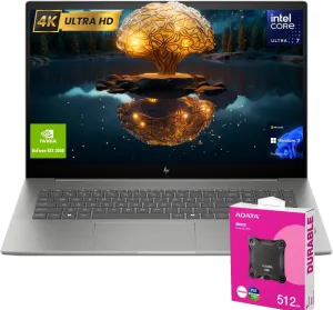 HP Envy Ultra 7 RTX 3050 Business Laptop, 17.3" UHD Display, Intel Core Ultra 7 155U, NVIDIA GeForce RTX 3050, 64GB DDR5 RAM, 2TB SSD, Backlit KB, Wi-Fi 7, W11P, ADATA 512 External SSD Bundle