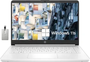HP Premium Stream 14" HD BrightView Laptop, Intel Celeron N4120, 4GB RAM, 64GB eMMC Storage, UHD Graphics, Bluetooth, Webcam, 1 Year Office 365, WiFi, HDMI, Win 11s, White, 32GB Hotface USB Card