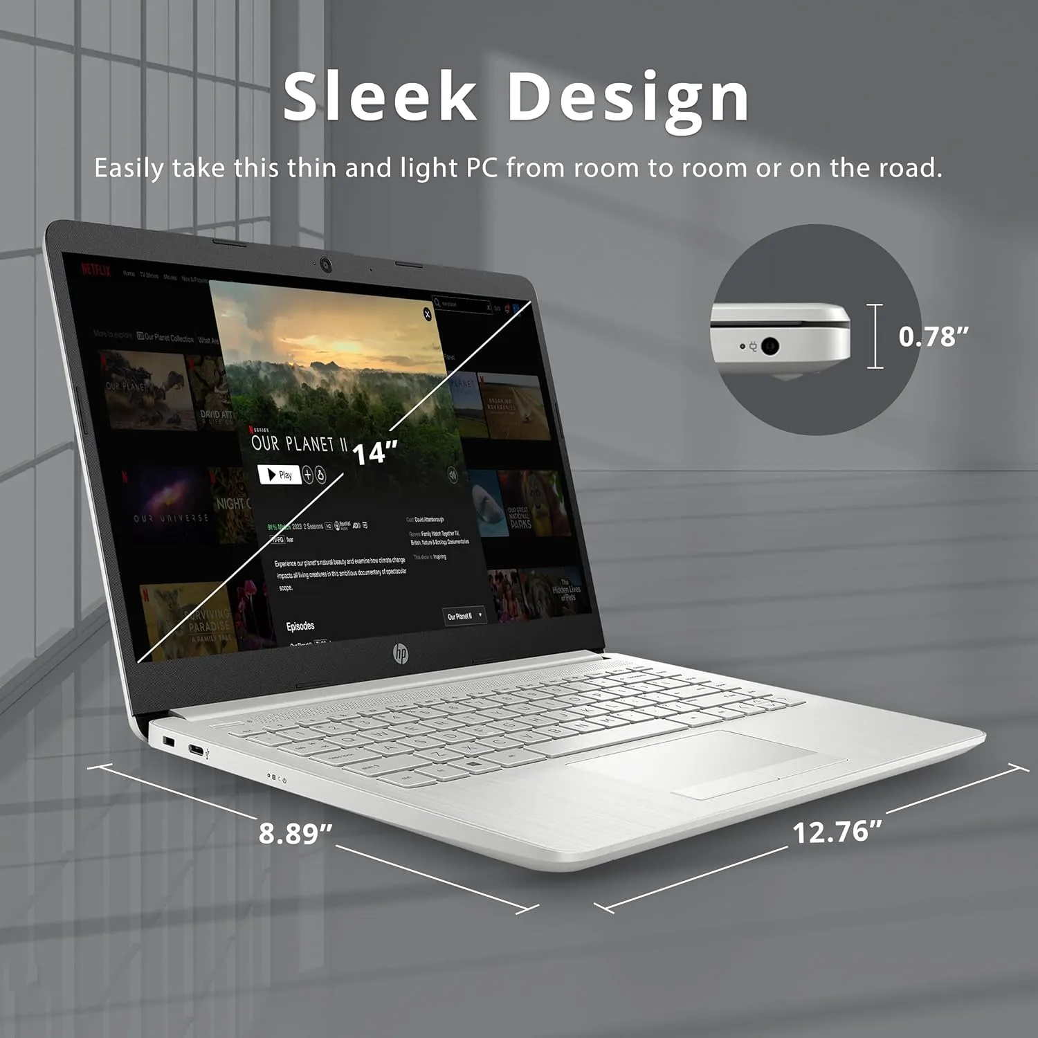HP Premium Stream 14" HD BrightView Laptop, Intel Celeron N4120, 8GB RAM, 64GB eMMC, Intel UHD Graphics, HD Webcam, 1 Year Office 365, WiFi 5, Bluetooth, Win 11s, Silver, 32GB Hotface USB Card