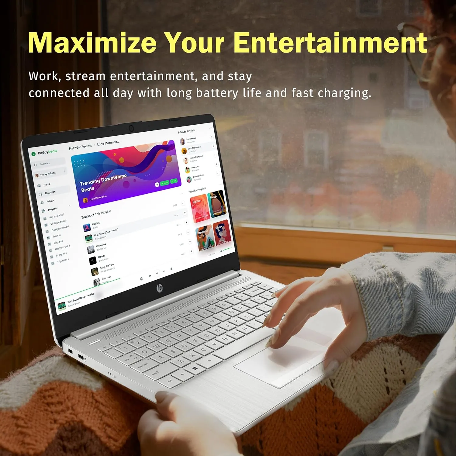 HP Premium Stream 14" HD BrightView Laptop, Intel Celeron N4120, 8GB RAM, 64GB eMMC, Intel UHD Graphics, HD Webcam, 1 Year Office 365, WiFi 5, Bluetooth, Win 11s, Silver, 32GB Hotface USB Card