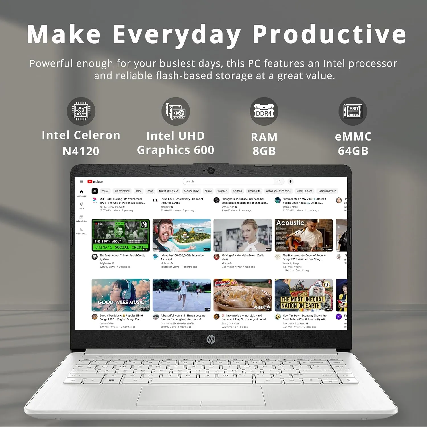 HP Premium Stream 14" HD BrightView Laptop, Intel Celeron N4120, 8GB RAM, 64GB eMMC, Intel UHD Graphics, HD Webcam, 1 Year Office 365, WiFi 5, Bluetooth, Win 11s, Silver, 32GB Hotface USB Card