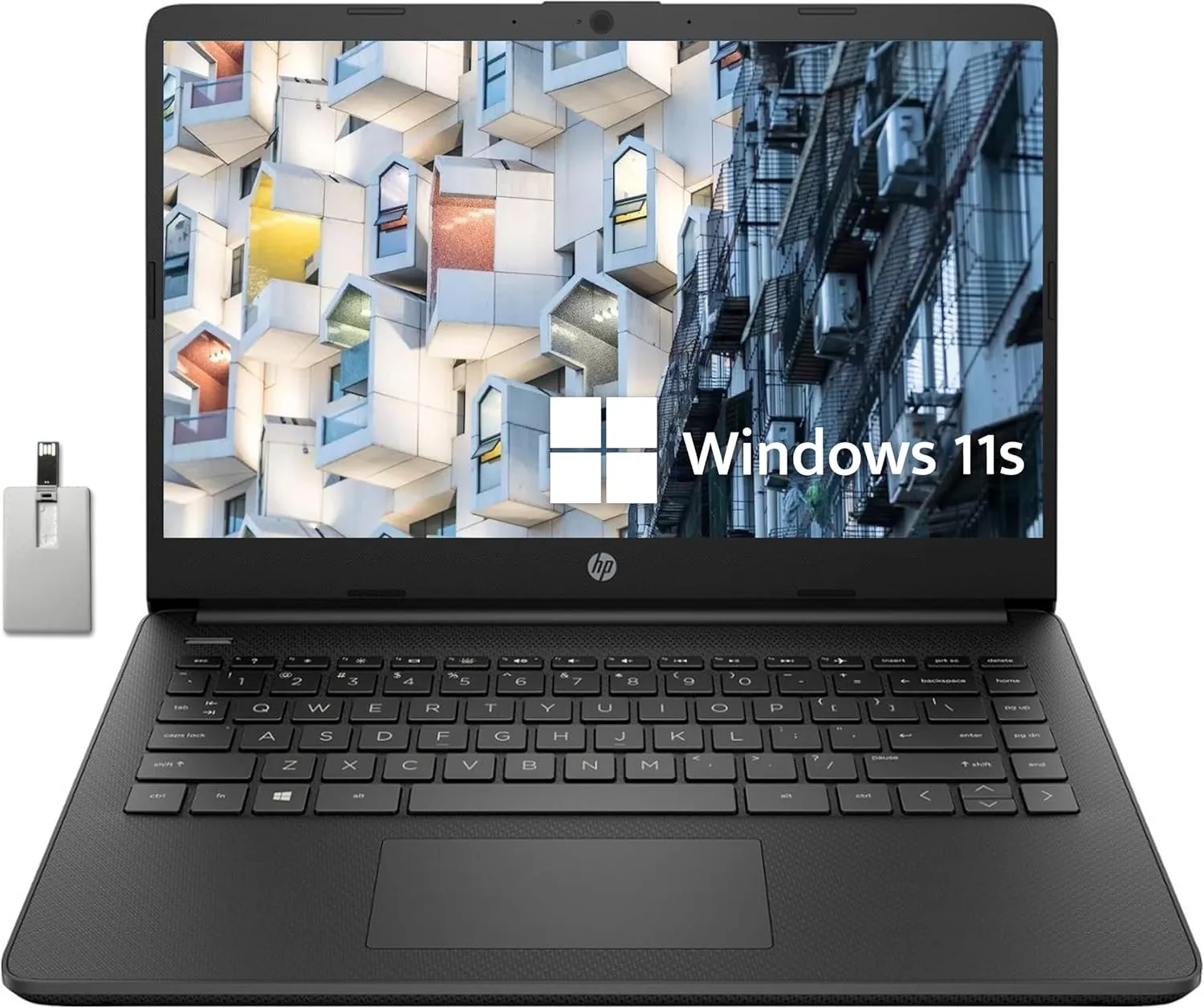 HP Premium Stream 14" HD BrightView Laptop, Intel Celeron N4120, 8GB RAM, 64GB eMMC Storage, HD Webcam, UHD Graphics, 1 Year Office 365, Bluetooth, WiFi, HDMI, Win 11s, Black, 32GB Hotface USB Card