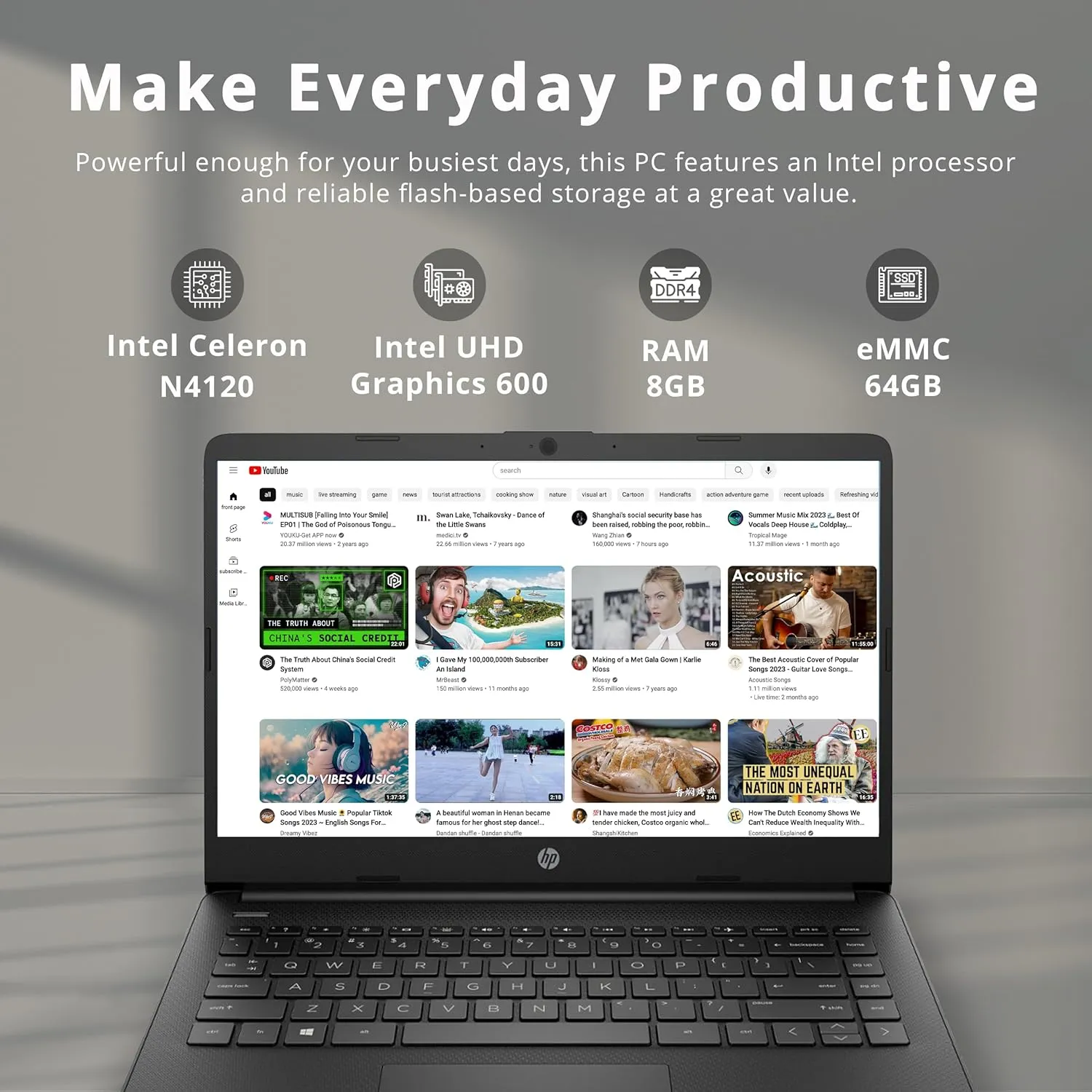 HP Premium Stream 14" HD BrightView Laptop, Intel Celeron N4120, 8GB RAM, 64GB eMMC Storage, HD Webcam, UHD Graphics, 1 Year Office 365, Bluetooth, WiFi, HDMI, Win 11s, Black, 32GB Hotface USB Card