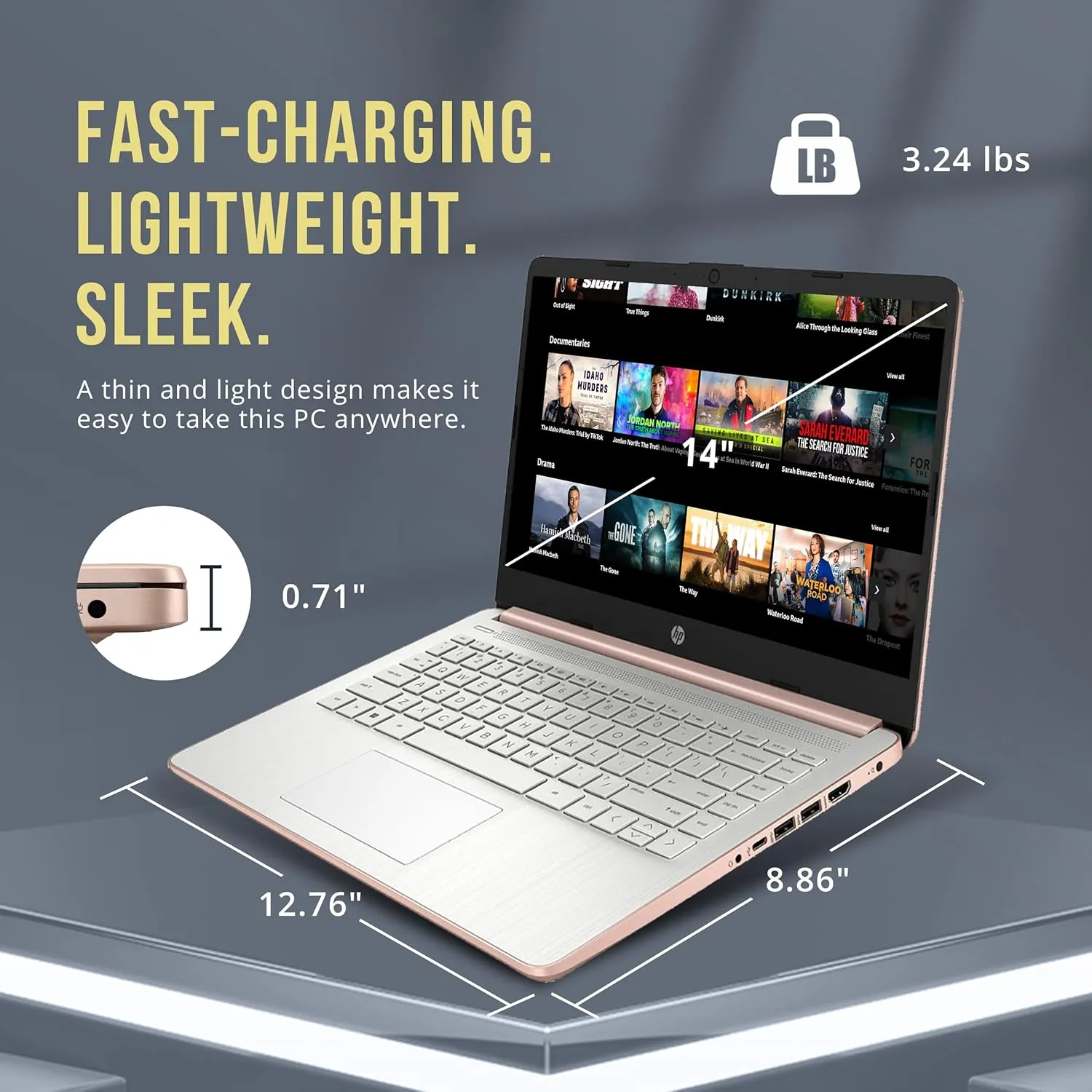HP Stream 14" HD BrightView Laptop, Intel Celeron N4120, 16GB RAM, 288GB Storage (128GB eMMC   160GB Docking Station Set), Intel UHD Graphics, 720p Webcam, Wi-Fi, 1 Year Office 365, Win 11 S, Gold
