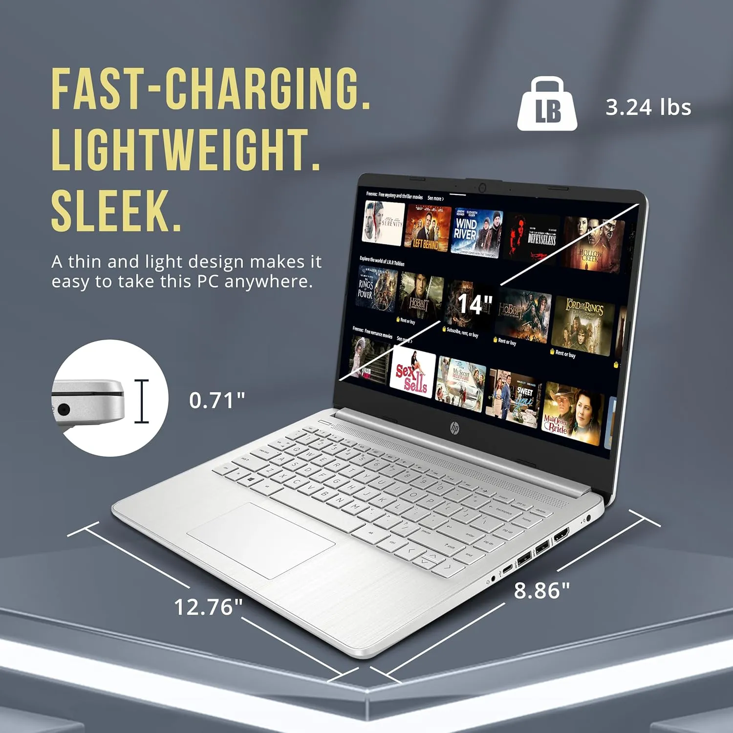 HP Stream 14" HD BrightView Laptop, Intel Celeron N4120, 8GB RAM, 128GB eMMc, Intel UHD Graphics, 720p HD Webcam, WiFi 5, Bluetooth, Windows 11, Silver (Renewed)