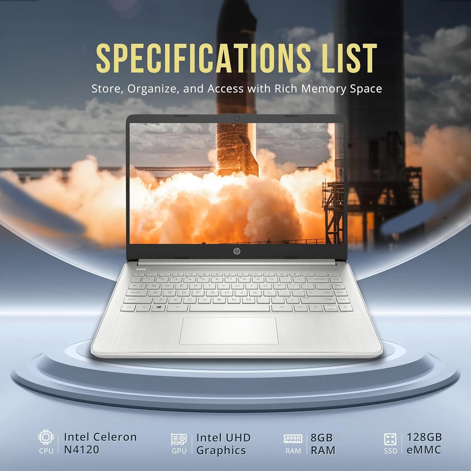 HP Stream 14" HD BrightView Laptop, Intel Celeron N4120, 8GB RAM, 128GB eMMc, Intel UHD Graphics, 720p HD Webcam, WiFi 5, Bluetooth, Windows 11, Silver (Renewed)