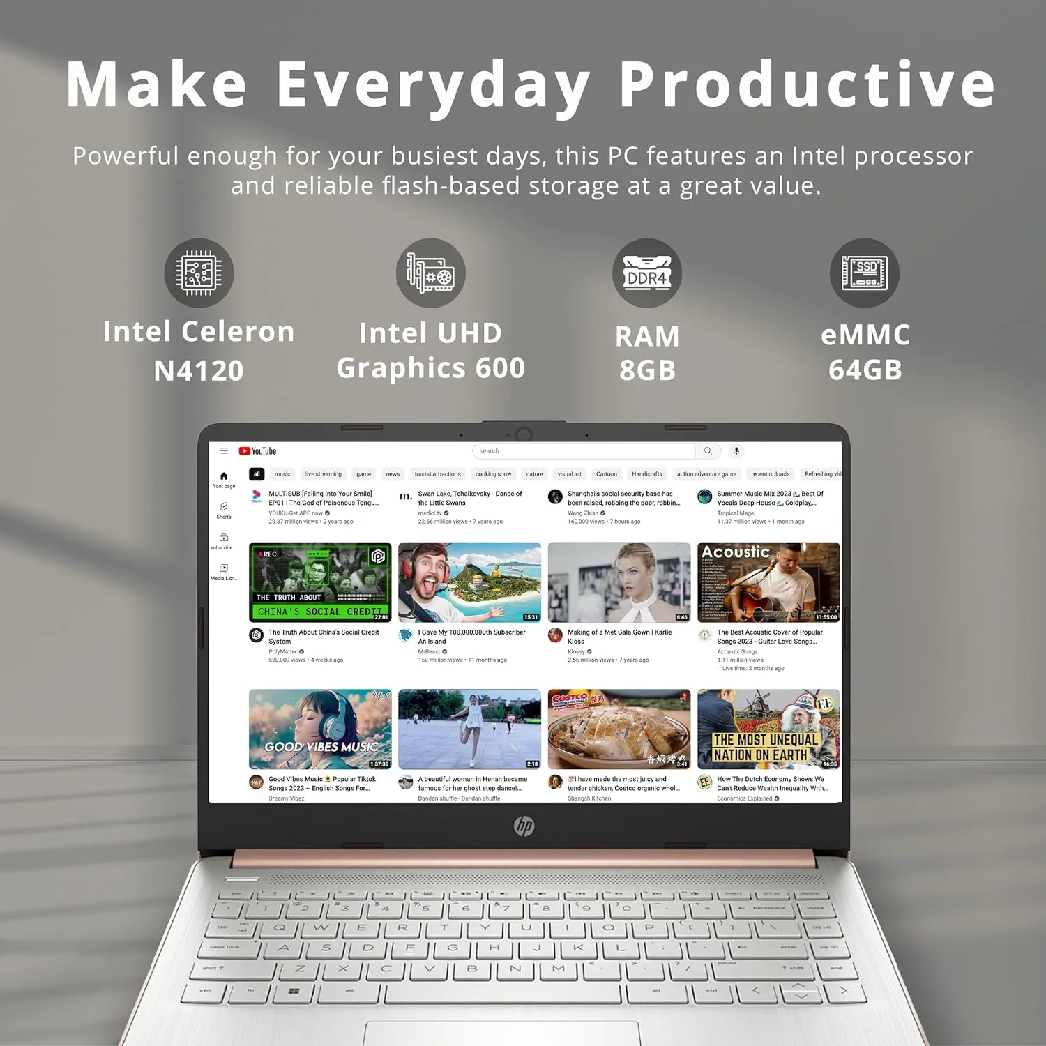 HP Stream 14" HD BrightView Laptop, Intel Celeron N4120 Processor, 8GB RAM, 64GB SSD, Intel UHD Graphics, 720p Webcam, WiFi, HDMI, Win 11 S, Gold (Renewed)