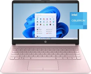 HP Stream 14" HD Laptop, Intel Celeron Quad-Core Processor, 4GB DDR4 RAM, 64GB eMMC, WiFi, Bluetooth, HDMI, RJ-45, Webcam, USB Type-A&C, Win 11, Pink (Renewed)
