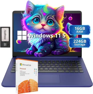HP Stream 14" HD Lightweight Laptop, Intel Celeron N4120, 16GB RAM, 224GB Storage(64GB eMMC   160GB Docking Station), Intel UHD Graphics, HD Webcam, 1 Year Office 365, WiFi, Bluetooth, Win 11s, Blue