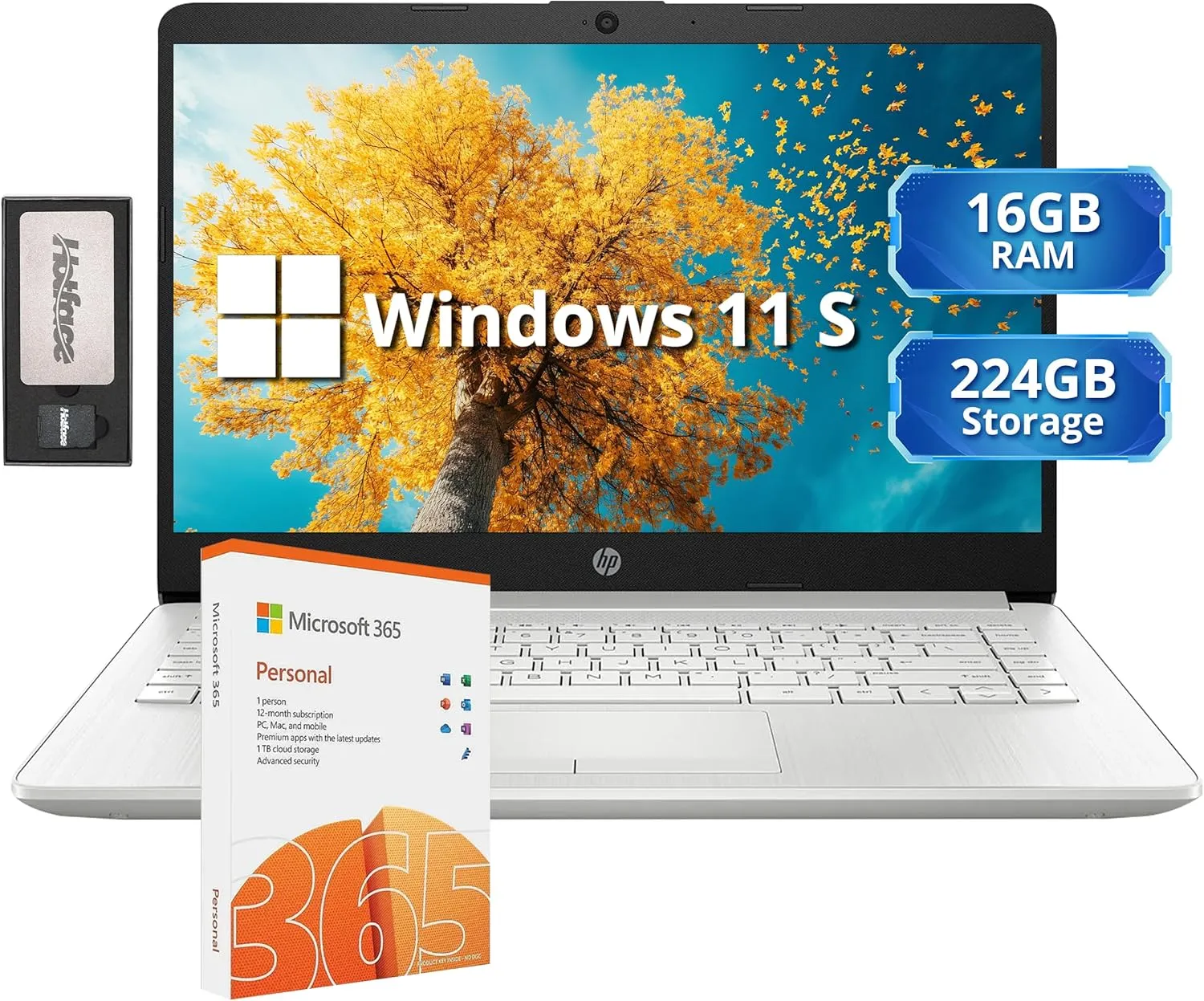HP Stream 14" HD Lightweight Laptop, Intel Celeron N4120, 16GB RAM, 224GB Storage(64GB eMMC   160GB Docking Station), Intel UHD Graphics, HD Webcam, 1 Year Office 365, WiFi, Bluetooth, Win 11s, Silver