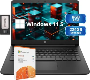 HP Stream 14" HD Lightweight Laptop, Intel Celeron N4120, 8GB RAM, 224GB Storage(64GB eMMC   160GB Docking Station), Intel UHD Graphics, HD Webcam, 1 Year Office 365, WiFi, Bluetooth, Win 11s, Black,