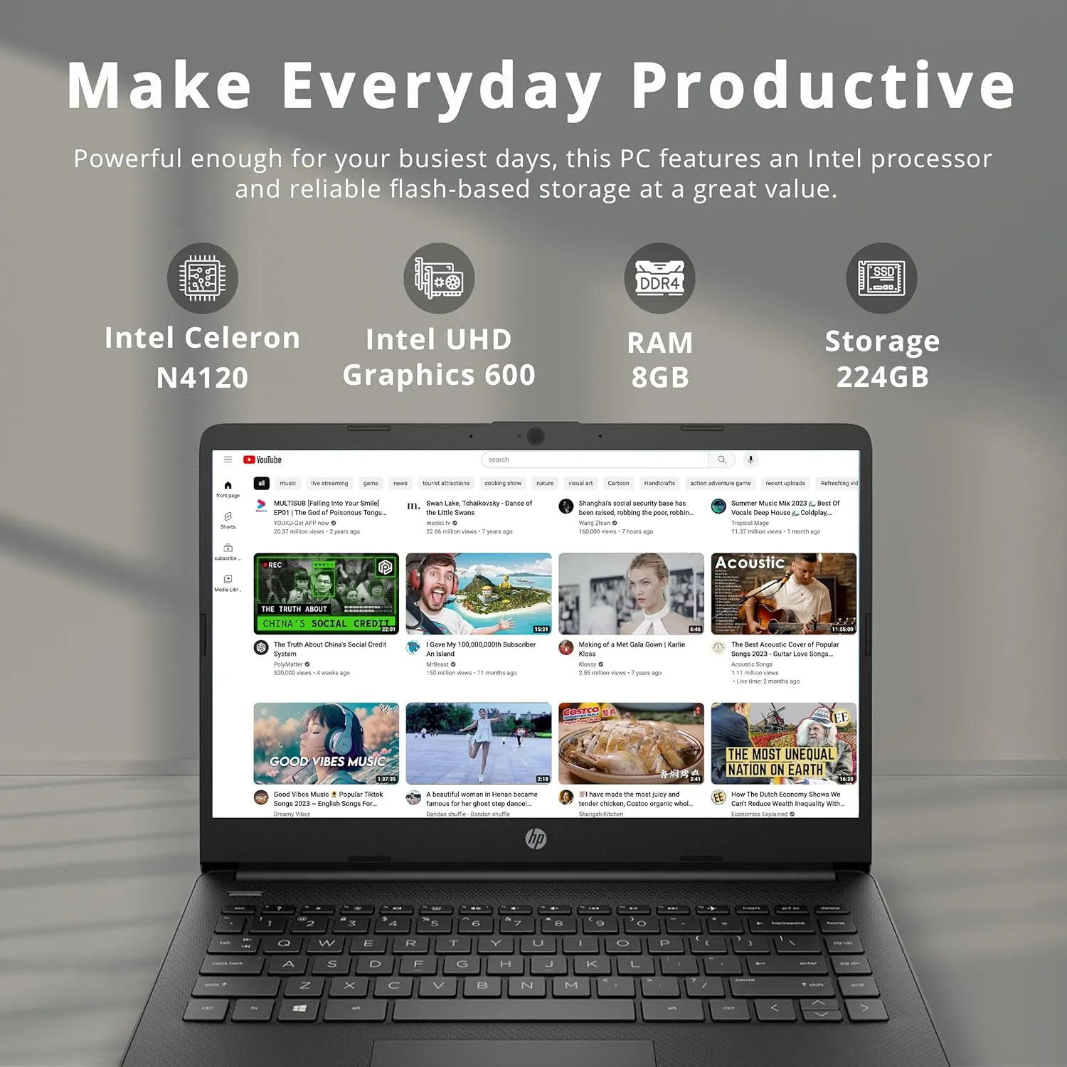 HP Stream 14" HD Lightweight Laptop, Intel Celeron N4120, 8GB RAM, 224GB Storage(64GB eMMC   160GB Docking Station), Intel UHD Graphics, HD Webcam, 1 Year Office 365, WiFi, Bluetooth, Win 11s, Black,