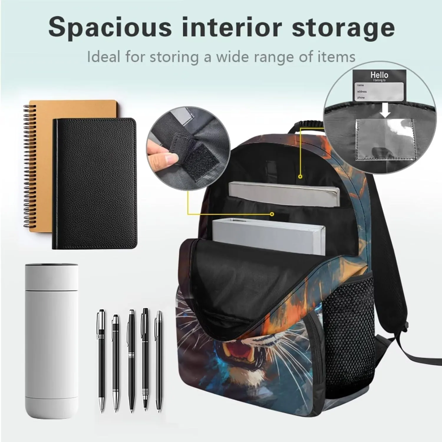 HUGS IDEA 3D Tiger Backpack for Kids Cool Animal School Bookbag for Boys 6-8 Lightweight School Bag for Boys Bookbags with Lunch Box Portable Lunch Bag and Pencil Box Set 4 in 1