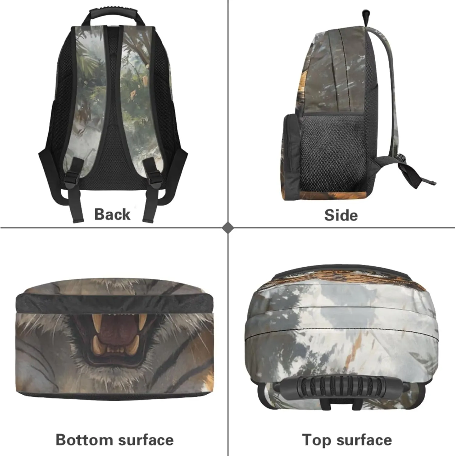 HUGS IDEA 3D Tiger School Backpack for Boys 6-8 17 Inch Large Capacity Bookbag for Kids 4Pcs School Bag Set with Lunch Container, Pencil Box & Water Bottle Pocket Kids Travel Daypack