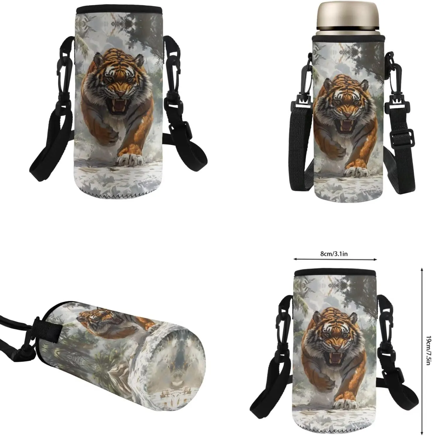 HUGS IDEA 3D Tiger School Backpack for Boys 6-8 17 Inch Large Capacity Bookbag for Kids 4Pcs School Bag Set with Lunch Container, Pencil Box & Water Bottle Pocket Kids Travel Daypack