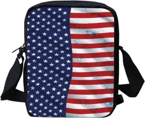 HUGS IDEA American Flag Print Small Shoulder Messenger Bag Single Cross Body Bags Cellphone Pouch Wallet Purse