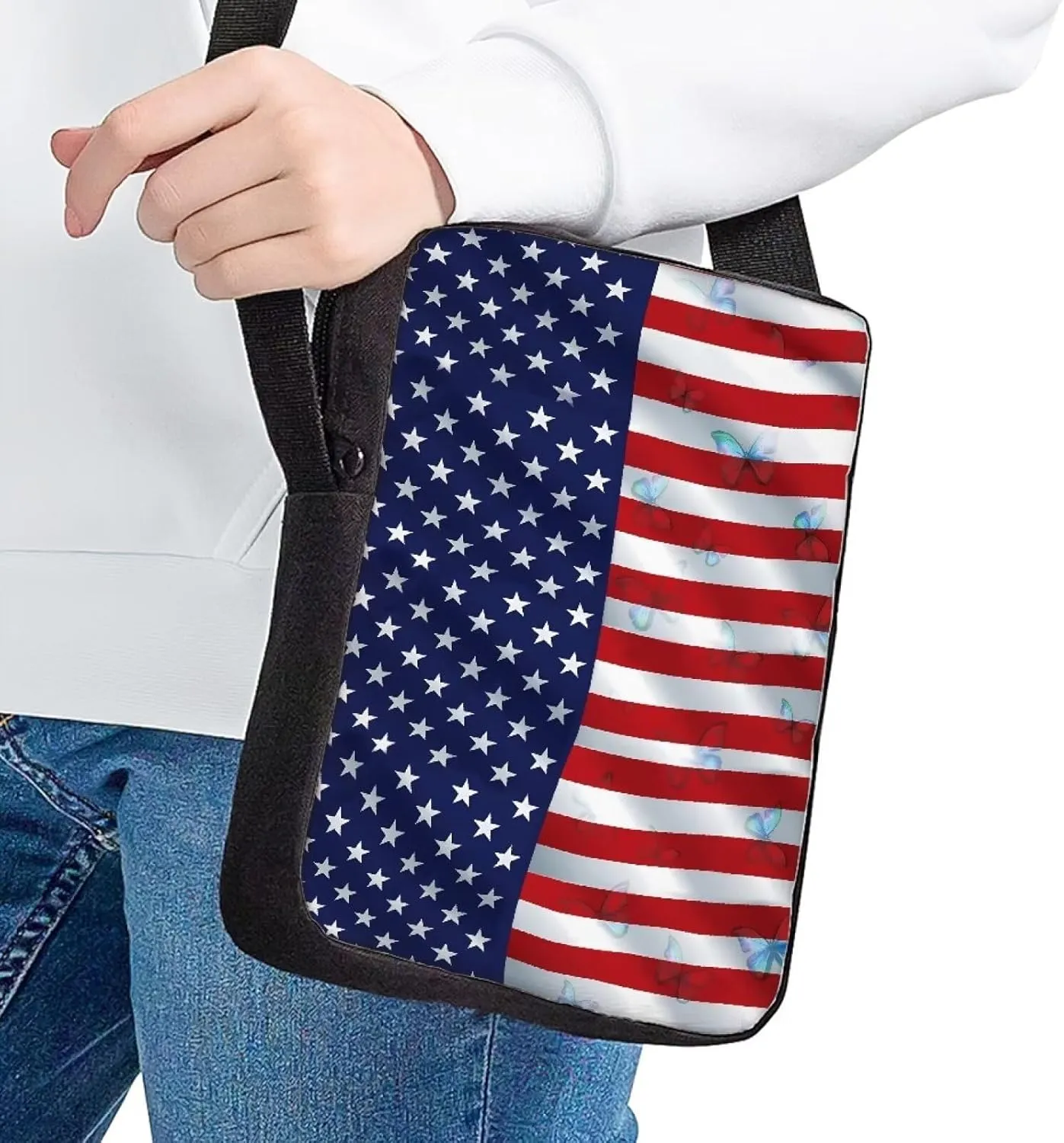 HUGS IDEA American Flag Print Small Shoulder Messenger Bag Single Cross Body Bags Cellphone Pouch Wallet Purse