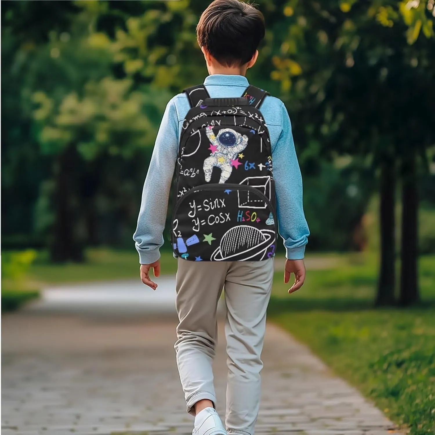 HUGS IDEA Astronaut Backpack for Kids Math School Backpack for Boys 6-8 Kids Backpack for Boys with Lunch Box Lightweight School Bookbag for Elementary School Boys 3 in 1 Set