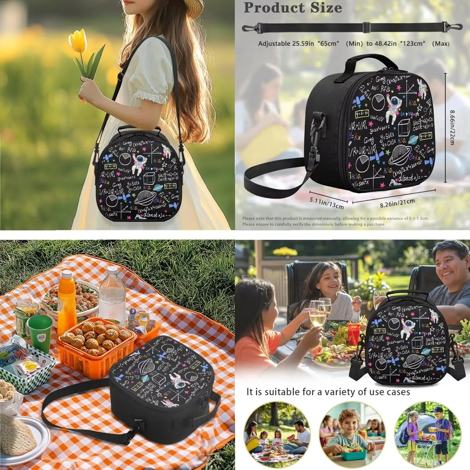 HUGS IDEA Astronaut Backpack for Kids Math School Backpack for Boys 6-8 Kids Backpack for Boys with Lunch Box Lightweight School Bookbag for Elementary School Boys 3 in 1 Set