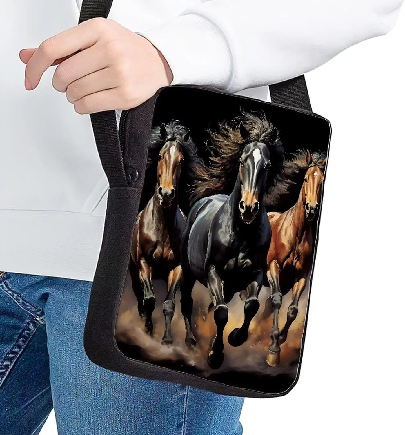 HUGS IDEA Black Horse Mini Messenger Bag Small Crossbody Bag for Women Girls Gifts Cell Phone Key Organizer Pack Pouch