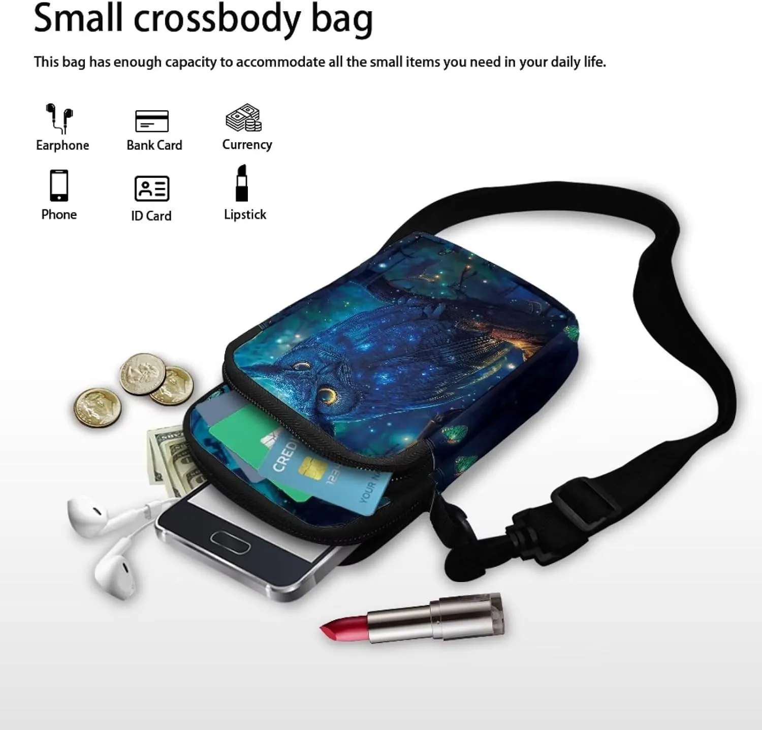 HUGS IDEA Blue Owl Women's Shoulder Handbag Small Messenger Crossbody Bag Cellphoe Purse Coin Wallet
