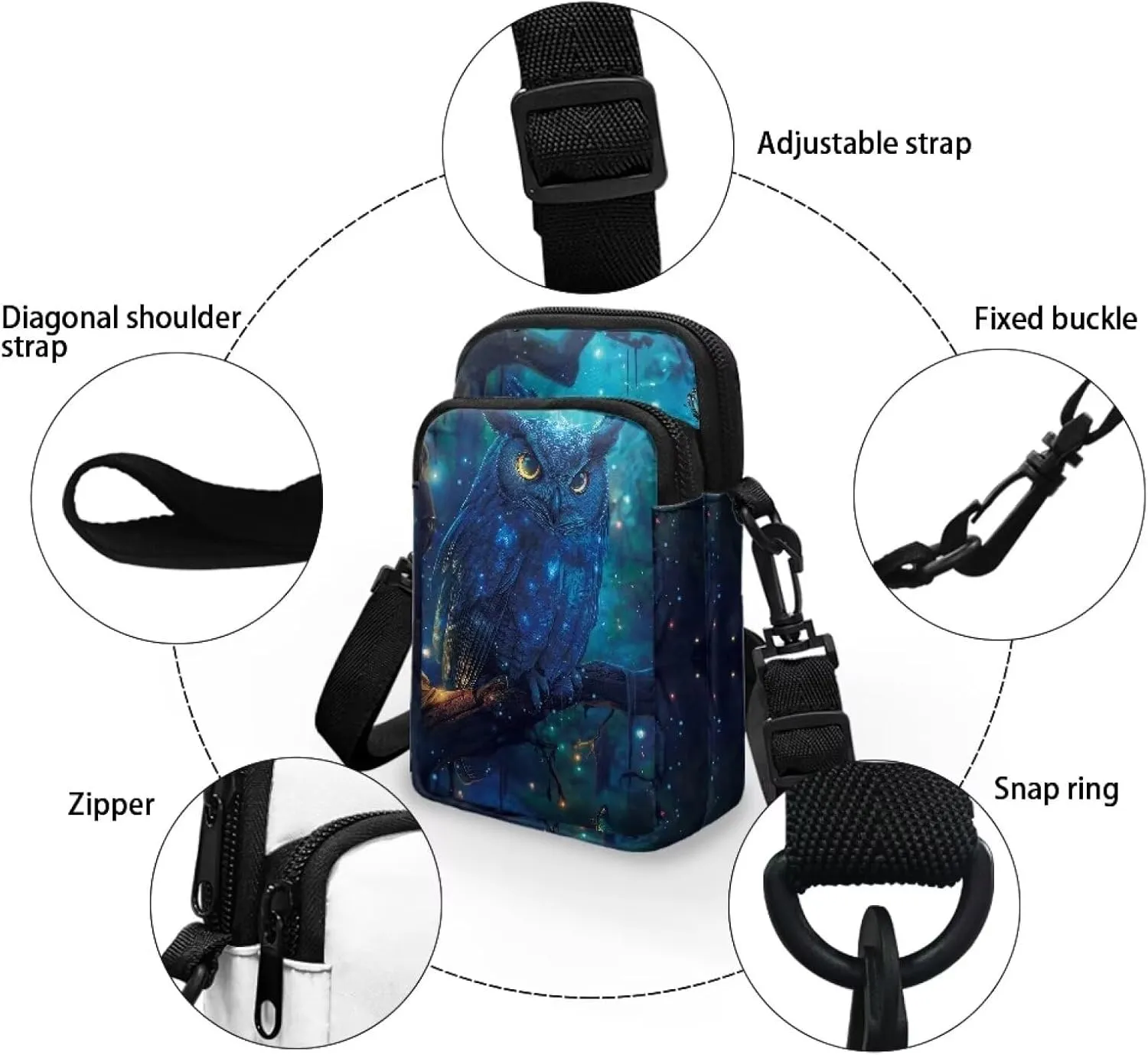 HUGS IDEA Blue Owl Women's Shoulder Handbag Small Messenger Crossbody Bag Cellphoe Purse Coin Wallet