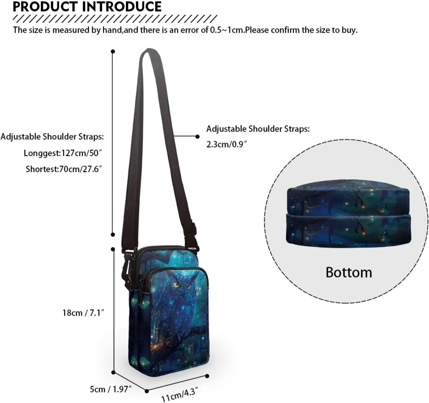 HUGS IDEA Blue Owl Women's Shoulder Handbag Small Messenger Crossbody Bag Cellphoe Purse Coin Wallet
