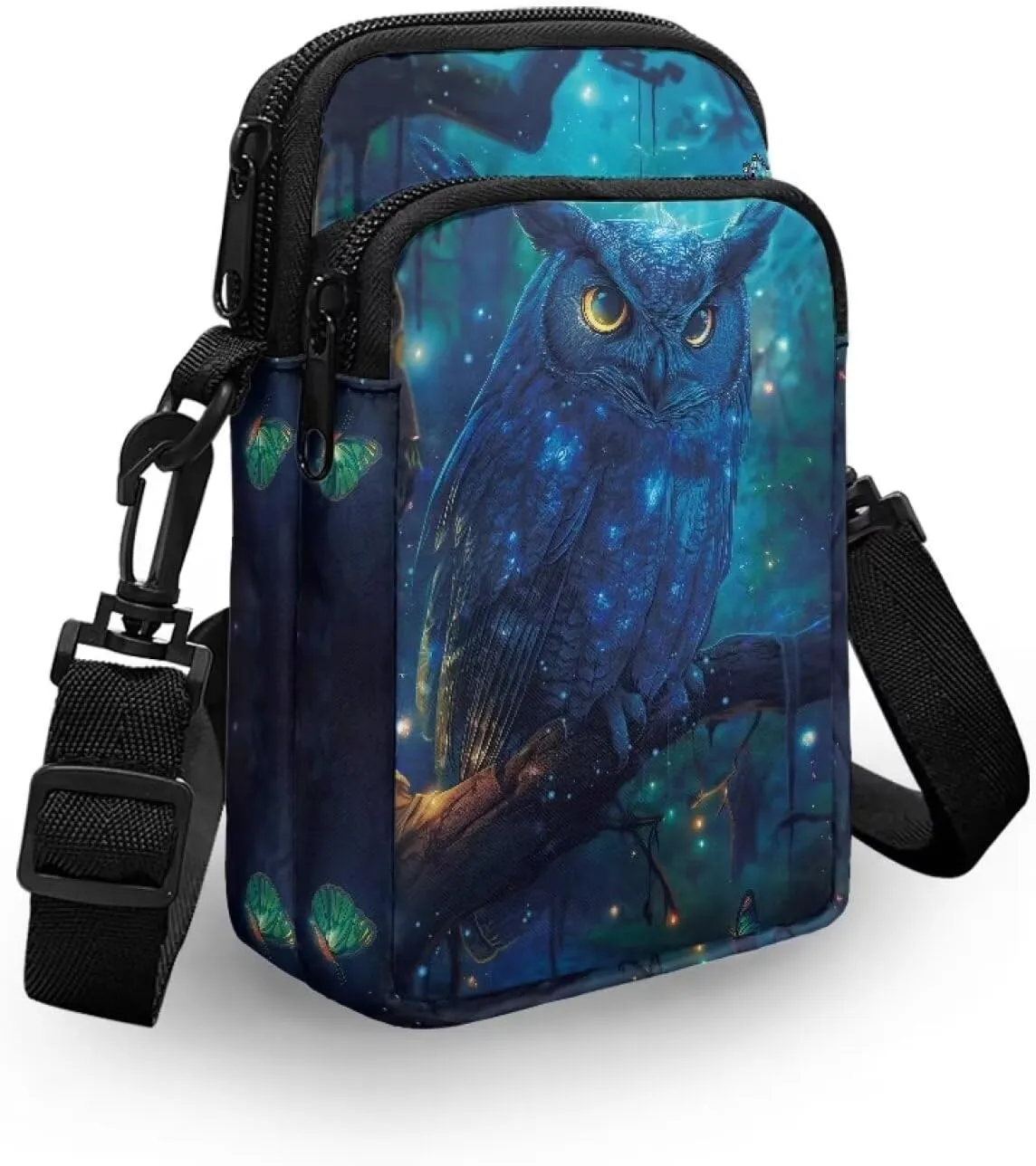 HUGS IDEA Blue Owl Women's Shoulder Handbag Small Messenger Crossbody Bag Cellphoe Purse Coin Wallet