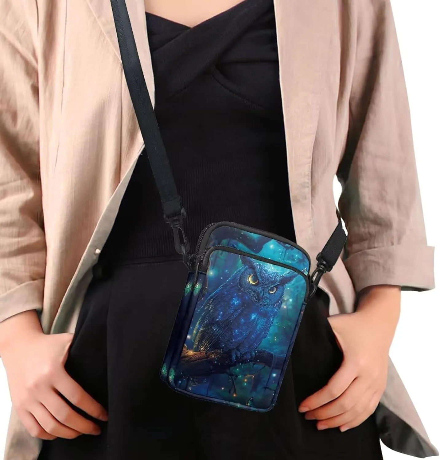 HUGS IDEA Blue Owl Women's Shoulder Handbag Small Messenger Crossbody Bag Cellphoe Purse Coin Wallet