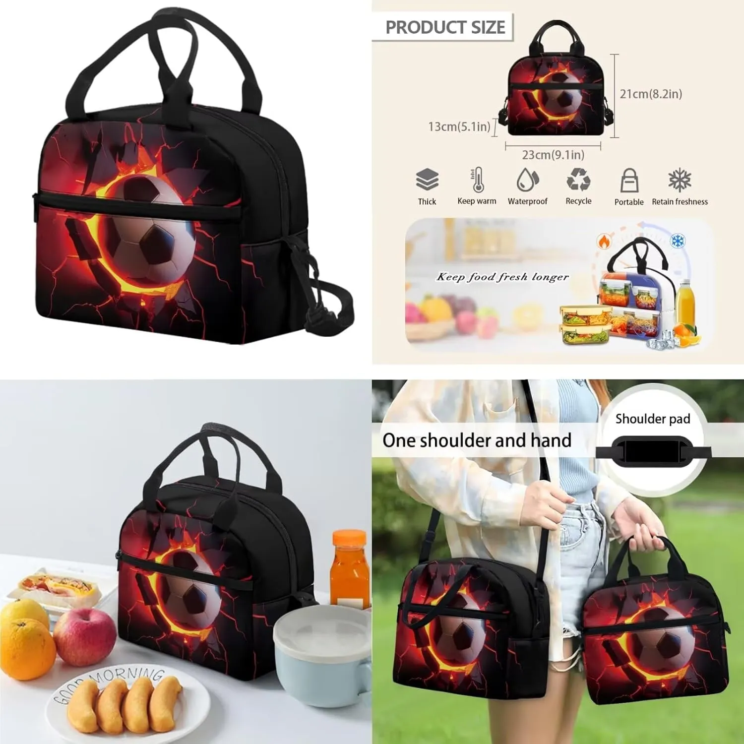 HUGS IDEA Breaking the Wall Football Kids Backpack for Teen Boys School Bag for Kids 3-in-1 Bookbag Set with Lunch Box Pencil Case Lightweight Elementary Schoolbag Set Casual Daypack