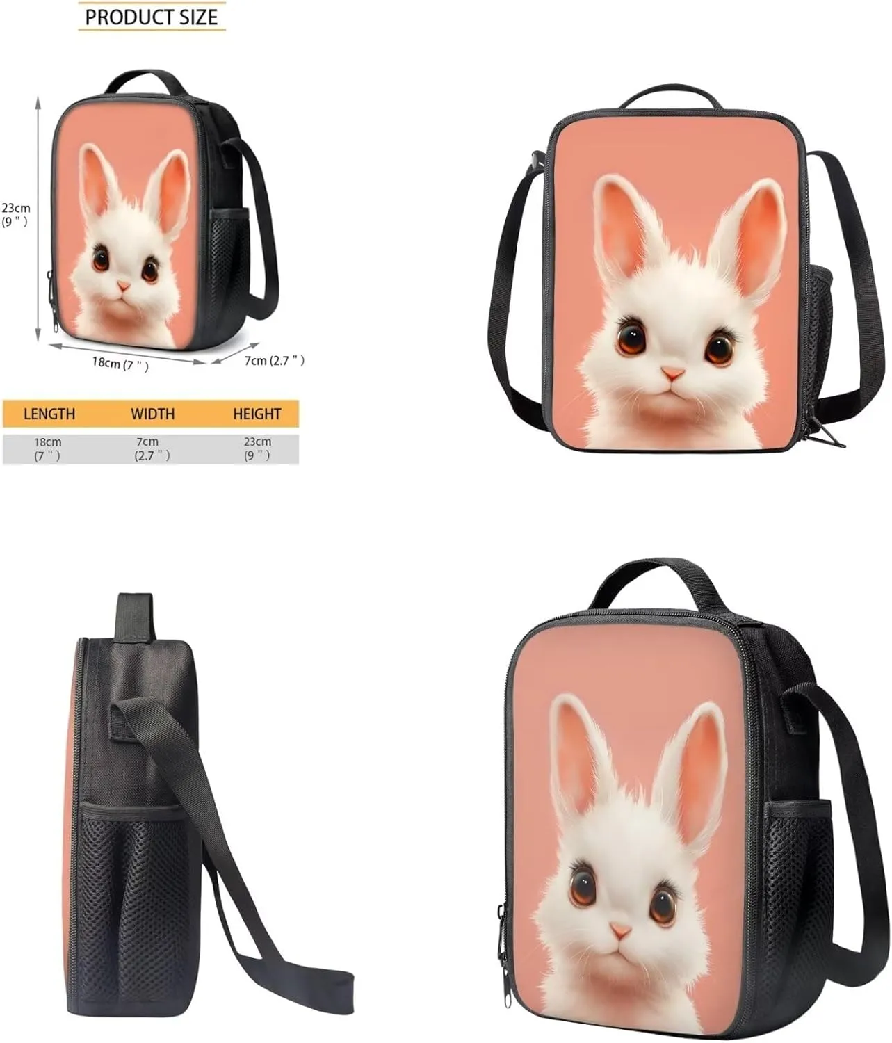 HUGS IDEA Bunny Backpack for Girls Cute Girls Backpack with Lunch Box for Elementary School Lightweight 4 in 1 School Bag Set 17 Inch School Backpack for Girls Back to School Gifts