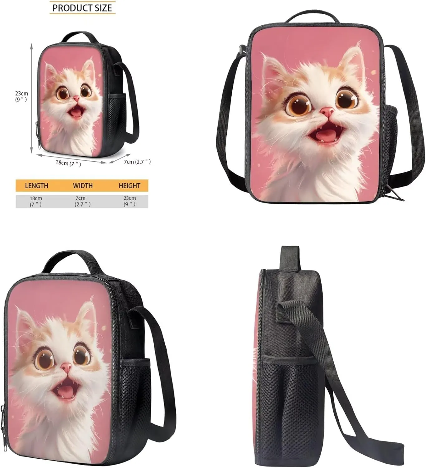 HUGS IDEA Cute Cat Backpack for School Girls Pink Elementary School Bag for Kids 8-10 Large Capacity Bookbag with Lunch Box Pencil Case Lightweight Students Daypack Book Bag Pack