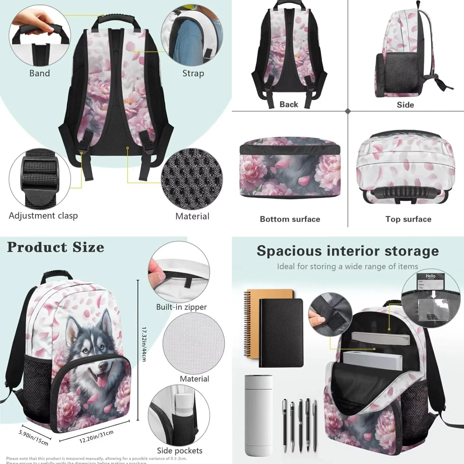 HUGS IDEA Cute Dog Girls Backpack for Elementary School Girls Bookbag with Lunchbox for Ages 6-8 Lightweight School Bag for 6Th Grade 17 Inch Large Capacity Kids Book Bag Set 3 Piece Set