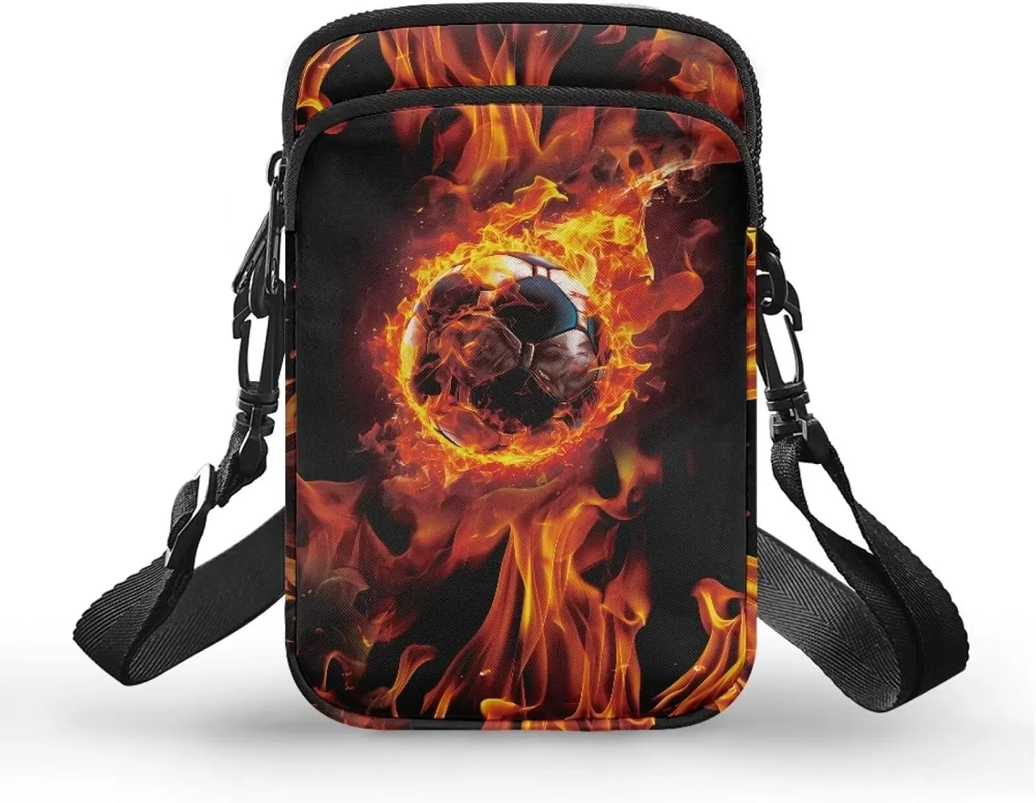 HUGS IDEA Fire Soccer Ball Boys Messenger Bag Fashion Men Cross Body Bags Travel Handbags Cell Phone Pouch