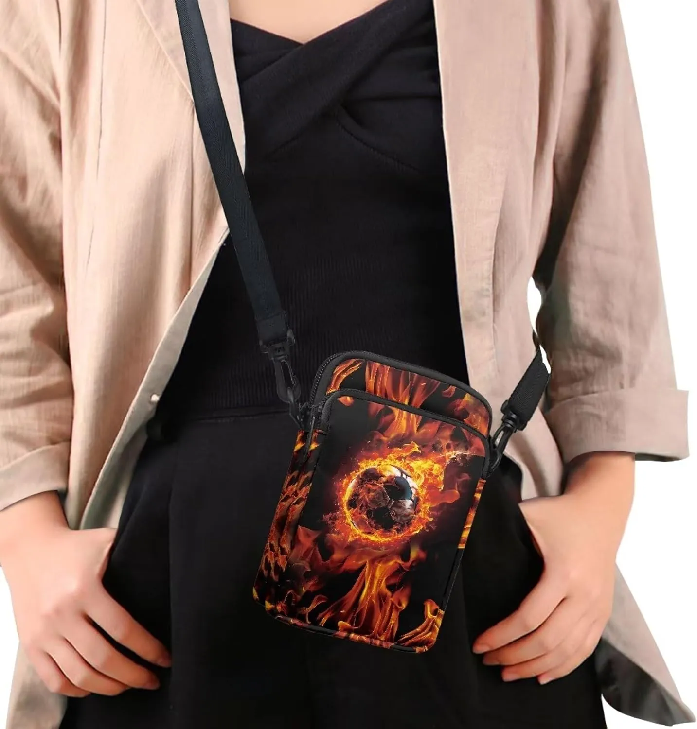 HUGS IDEA Fire Soccer Ball Boys Messenger Bag Fashion Men Cross Body Bags Travel Handbags Cell Phone Pouch