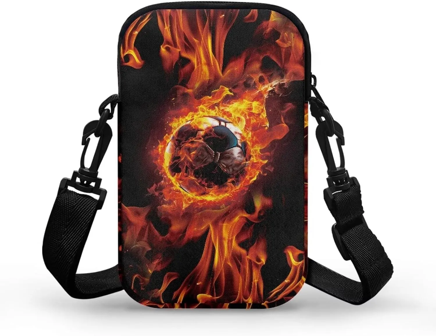 HUGS IDEA Fire Soccer Ball Boys Messenger Bag Fashion Men Cross Body Bags Travel Handbags Cell Phone Pouch