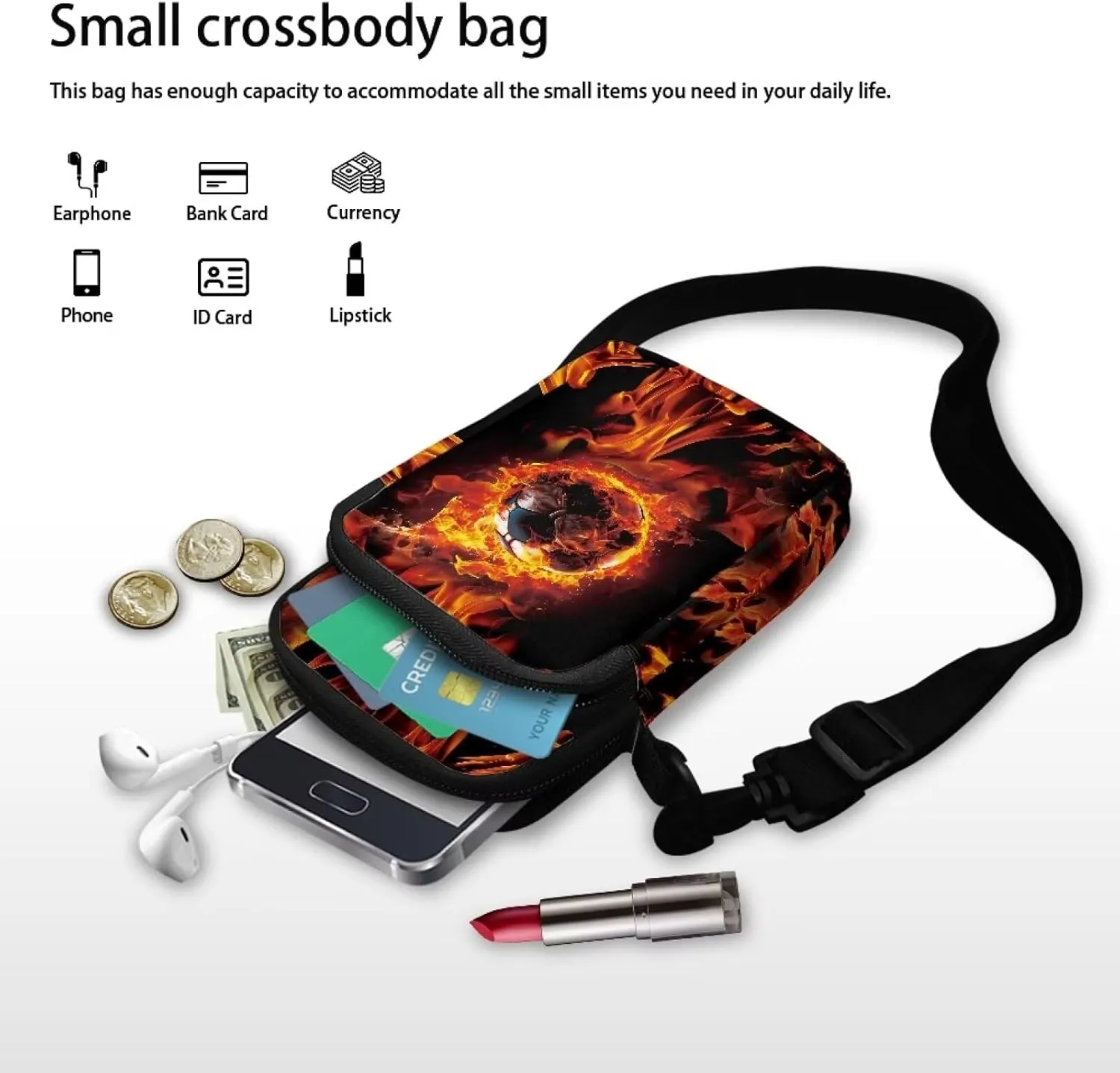 HUGS IDEA Fire Soccer Ball Boys Messenger Bag Fashion Men Cross Body Bags Travel Handbags Cell Phone Pouch