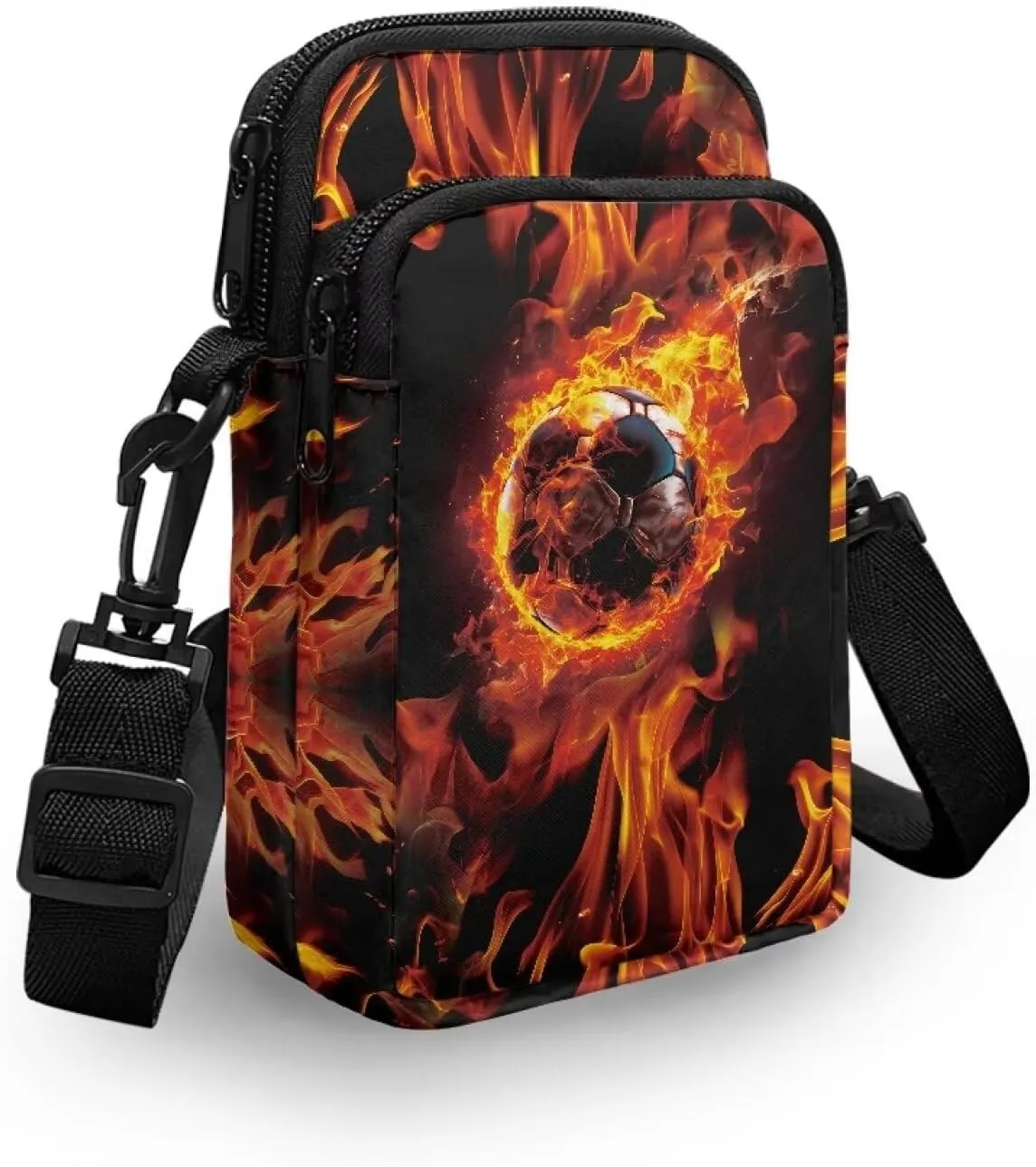 HUGS IDEA Fire Soccer Ball Boys Messenger Bag Fashion Men Cross Body Bags Travel Handbags Cell Phone Pouch