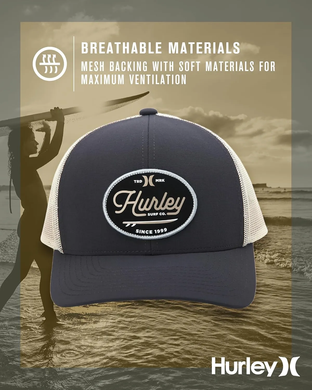 Hurley Mens' Hat - Beach Break Trucker Water Resistant Baseball Cap