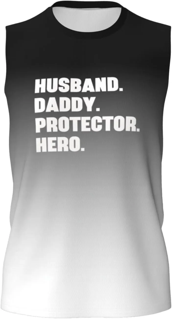 Husband. Daddy. Protector. Hero. Men's Tank Tops Workout Gym Sleeveless Muscle Shirts Summer Beach Swim Shirt,