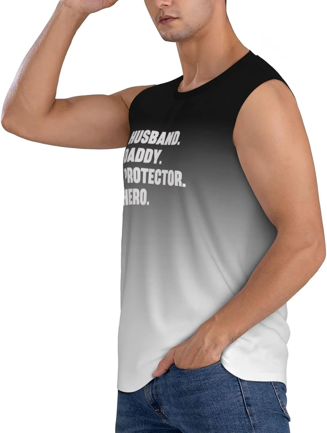 Husband. Daddy. Protector. Hero. Men's Tank Tops Workout Gym Sleeveless Muscle Shirts Summer Beach Swim Shirt,