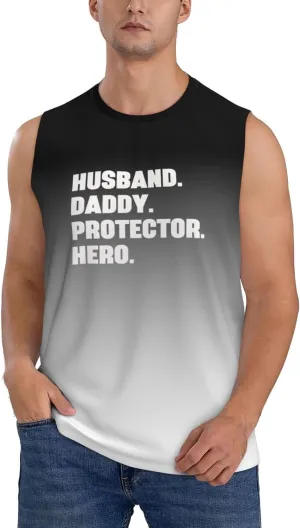 Husband. Daddy. Protector. Hero. Men's Tank Tops Workout Gym Sleeveless Muscle Shirts Summer Beach Swim Shirt,