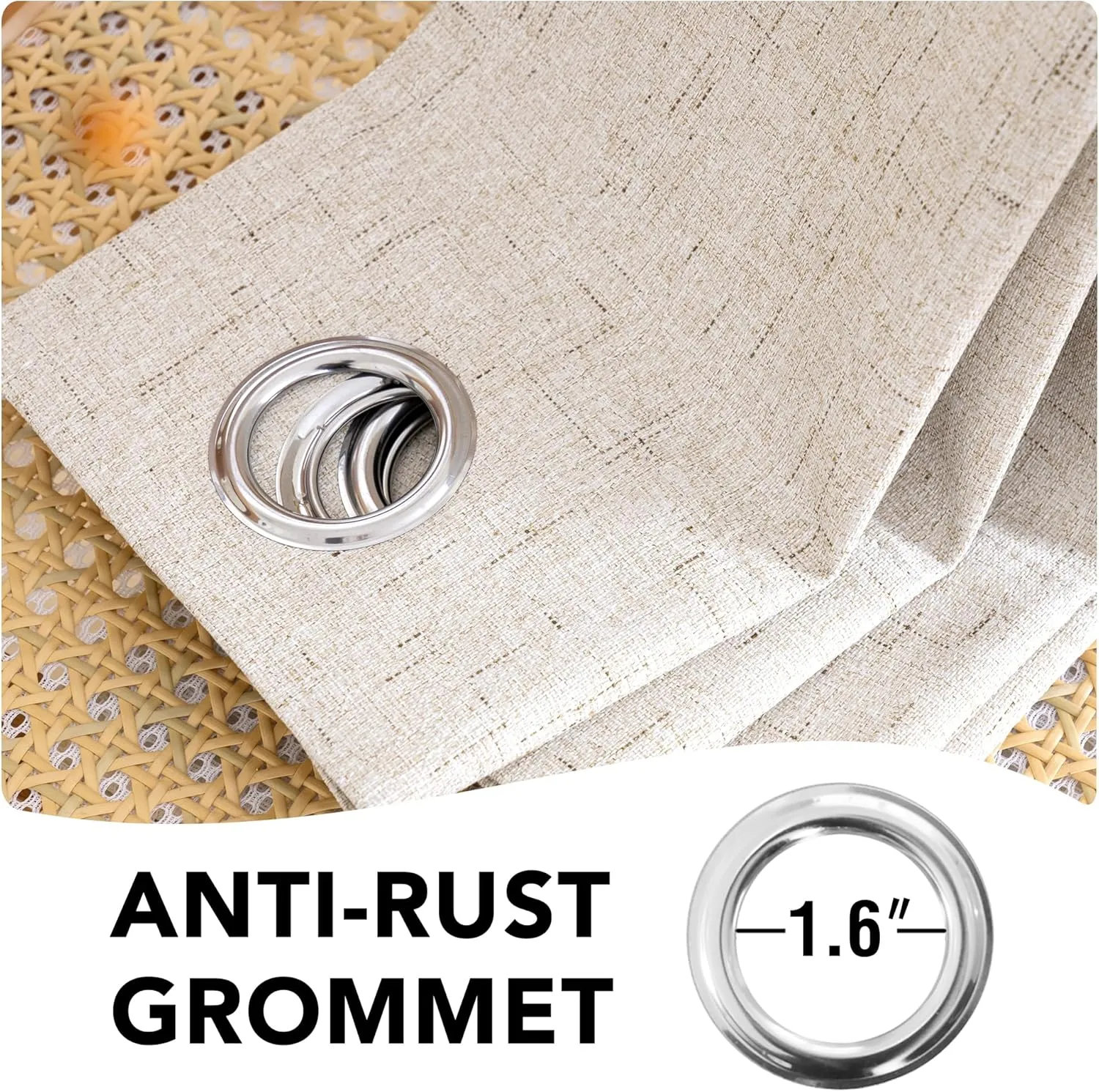 H.VERSAILTEX Linen Blackout Curtains 96 Inches Long, 100% Absolutely Blackout Elegant Curtains for Bedroom, Thermal Insulated Linen Drapes Grommet Curtains with White Liner, 2 Panels, Natural