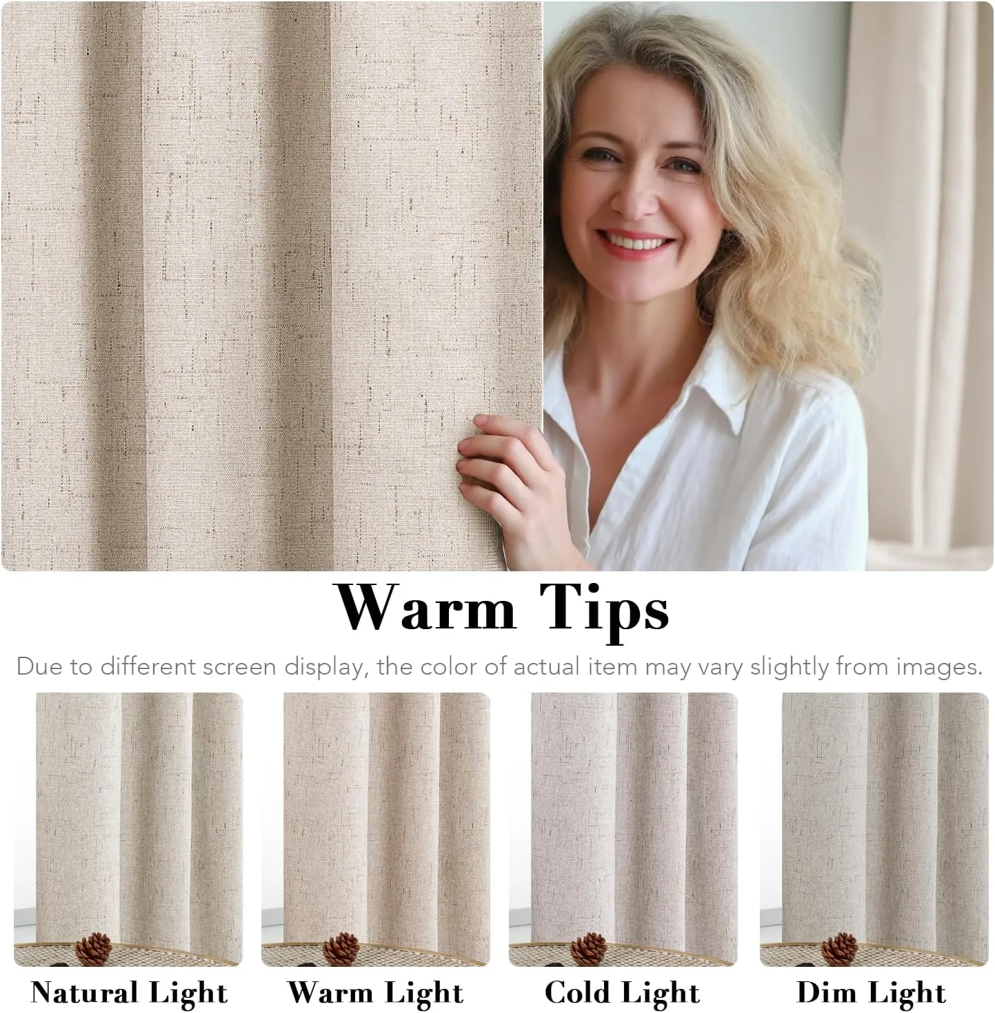 H.VERSAILTEX Linen Blackout Curtains 96 Inches Long, 100% Absolutely Blackout Elegant Curtains for Bedroom, Thermal Insulated Linen Drapes Grommet Curtains with White Liner, 2 Panels, Natural